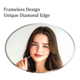 Wisfor Frameless Oval Wall Mirror Silver Beveled Edge Bathroom Vanity Mirror for Modern Home Decor, Fireplaces