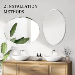 Wisfor Frameless Oval Wall Mirror Silver Beveled Edge Bathroom Vanity Mirror for Modern Home Decor, Fireplaces