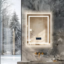 24 x 32 LED Bathroom Mirror with Bluetooth Smart Display Screen,Touch Button 3 Colors Dimmable Light, Anti-Fog, Memory