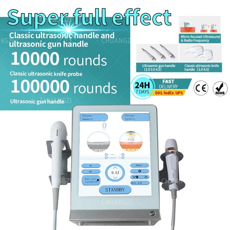The Latest Generation HIFU 7D Multi-Functional 2-in-1 Ultrasonic Cannon Can Be Used for Facial Lifting, Skin Tightening, and Bod