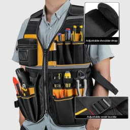 Workwear Allround Work Tool Vest Reflective Safety Vest with Multi-pockets and Zipper Heavy Duty Tool Vest for Electricians