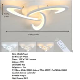 White LED Ceiling Light Dimmable with Remote Control,3 Heads Ceiling Lamp for Kitchen Bedroom Living Room Balcony Hallway