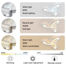 White LED Ceiling Light Dimmable with Remote Control,3 Heads Ceiling Lamp for Kitchen Bedroom Living Room Balcony Hallway