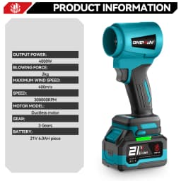 ONEVAN 300000RPM Brushless Electric Turbo Blowers Jet Fan 400M/S Leaf Blower Dust Blowing Tool For Makita 18V Battery Pin