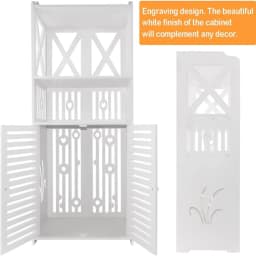 BRIEFNESS Bathroom Cabinet Waterproof Floor Standing PVC Storage Cabinet Storage Cabinet with Double Doors and 3 Shelves
