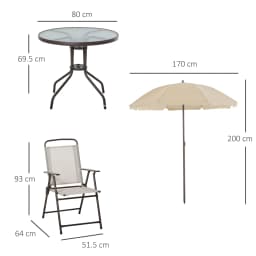 Outsunny 6 Piece Garden Dining Set with Umbrella, Patio Sets with Parasol with 4 Dining Chairs & Tempered Glass Table