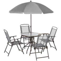 Outsunny 6 Piece Garden Dining Set with Umbrella, Patio Sets with Parasol with 4 Dining Chairs & Tempered Glass Table