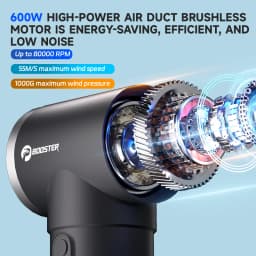 BOOSTER Turbo Dryer Blower for Car 4 Speeds 170 Ft/s Wind Speed Car Dryer Air Blower 600W&50mm Large Diameter Ducted Brushless