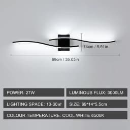LED Interior Wall Sconce,White Light 6500K Black LED Wall Lamp,Indoor LED Wall Light for Bedroom,Study,Hallway, Stairs