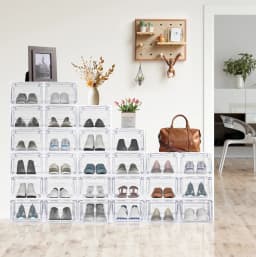 6/9/12x Transparent Shoe Storage Boxes Hard Plastic Stackable Shoe Box Organiser with Magnetic Door, Stackable Shoe Storage Box