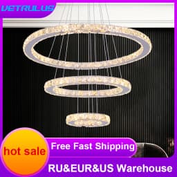 Modern Pendant Light K9 Crystal Chandelier DIY Rings Led Hang Ceiling Lamp Home Decor Chrome Lustre Fixtures Dining Living Room