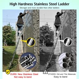 5M/16.5FT Telescoping Ladder with Hooks, Multifunction Stainless Steel EN131 Collapsible Extension Ladder for Indoor/Outdoor