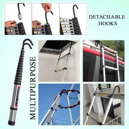 5M/16.5FT Telescoping Ladder with Hooks, Multifunction Stainless Steel EN131 Collapsible Extension Ladder for Indoor/Outdoor