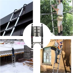 5M/16.5FT Telescoping Ladder with Hooks, Multifunction Stainless Steel EN131 Collapsible Extension Ladder for Indoor/Outdoor