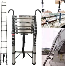 5M/16.5FT Telescoping Ladder with Hooks, Multifunction Stainless Steel EN131 Collapsible Extension Ladder for Indoor/Outdoor