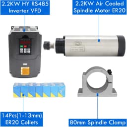 【EU Stock】220v 2.2kw Air Cooled CNC Spindle Motor ER20 4 Bearing ER20 Collet & 2200w VFD / Inverter for Wood Milling