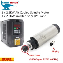 【EU Stock】220v 2.2kw Air Cooled CNC Spindle Motor ER20 4 Bearing ER20 Collet & 2200w VFD / Inverter for Wood Milling