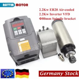 【EU Stock】220v 2.2kw Air Cooled CNC Spindle Motor ER20 4 Bearing ER20 Collet & 2200w VFD / Inverter for Wood Milling