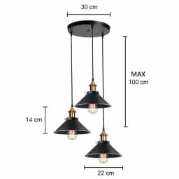 3 Lights Vintage Pendant Light,E27 Black Metal Hanging Lights,Industrial Ceiling Lights for Kitchen Bedroom (Bulb not Included)