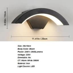 24W LED Modern Outdoor Wall Sconces,Warm White 3000K LED Wall Lamp, Outdoor Wall Light for Terrace Gardens Pathway