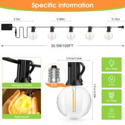 G40 LED Globe String Lights 30M IP44 Waterpoof Dimmable Bulbs Balcony Garland Fairy Lamps for Wedding Christmas Party Deco