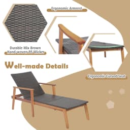 GOFLAME Patio Chaise Lounge Chair Outdoor Rattan Recliner-Mix Brown