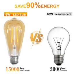 6pack Vintage Light Bulbs 6W ST64 E27 Edison Screw Bulb 2700K LED Bulb Warm White Antique Style Retro Amber Glass Filament Lamp
