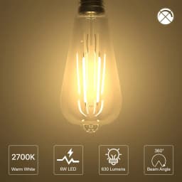6pack Vintage Light Bulbs 6W ST64 E27 Edison Screw Bulb 2700K LED Bulb Warm White Antique Style Retro Amber Glass Filament Lamp