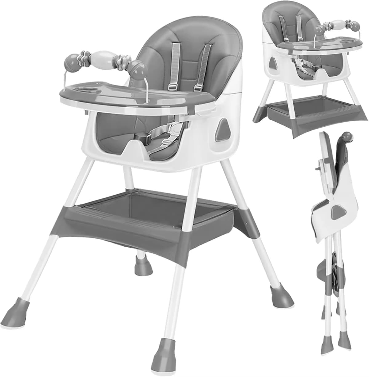 Foldable Baby High Chair 6 Months Plus, with Large Antislip Pad & ToyRack, Easy to Clean Feeding , E500