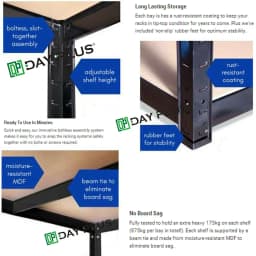 5 Tier Metel Garage Shelf Unit 150x70x30cm, Heavy Duty, Boltless Design, for Warehouse Workshop Office, 875kg Total Capacity