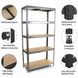 5 Tier Metel Garage Shelf Unit 150x70x30cm, Heavy Duty, Boltless Design, for Warehouse Workshop Office, 875kg Total Capacity