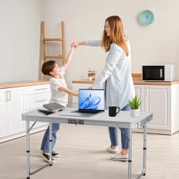 120x60x70cm Aluminium Camping Table, Portable Folding Table Small Picnic Table Laptop Desk TV Dinner Bed Home Office, White
