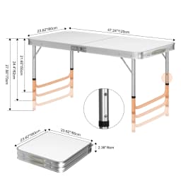 120x60x70cm Aluminium Camping Table, Portable Folding Table Small Picnic Table Laptop Desk TV Dinner Bed Home Office, White