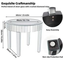 Crushed Crystal Round Mirrored Coffee Table, Sparkle Diamond, Sofa Side End Table, Accent Table, Bedside Table