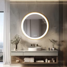 Wisfor Gold Round Aluminum Frame Bathroom Mirror 24" Lighted Smart Touch Switch 3 Color Dimmable light Anti-Fog Makeup Mirror