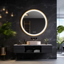 Wisfor Gold Round Aluminum Frame Bathroom Mirror 24" Lighted Smart Touch Switch 3 Color Dimmable light Anti-Fog Makeup Mirror