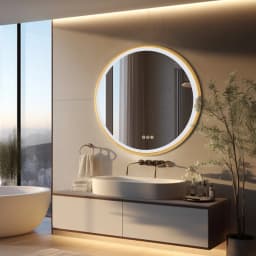 Wisfor Gold Round Aluminum Frame Bathroom Mirror 24" Lighted Smart Touch Switch 3 Color Dimmable light Anti-Fog Makeup Mirror