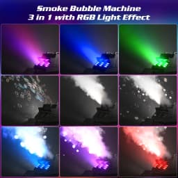 Gwong 1500W Smoke Bubble Machine 3in1 RGB 18 LEDs Bubble Fog Machine DMX512 Remote Stage Effect Light For DJ Party Wedding Halloween