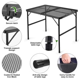Grill Table For Outside,Lightweight Aluminum Folding Portable Metal Mesh Outdoor Grill Table For Camping Cooking BBQ RV Picnic