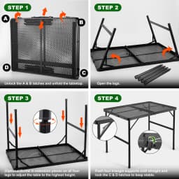 Grill Table For Outside,Lightweight Aluminum Folding Portable Metal Mesh Outdoor Grill Table For Camping Cooking BBQ RV Picnic
