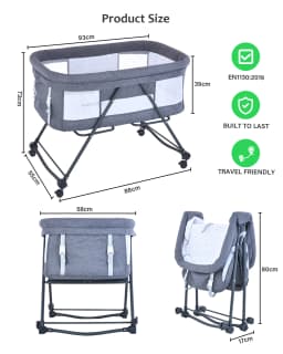 Baby Grab-and-go Travel Cot  with Mattress & Silent Wheels,  Rocking Crib Convertible, XYT-001