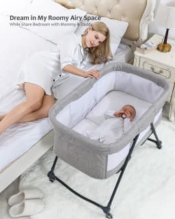 Baby Grab-and-go Travel Cot  with Mattress & Silent Wheels,  Rocking Crib Convertible, XYT-001