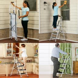 Folding Steel Step Ladder Heavy Duty Stool Seat Portable Ladder Metal Foot With Safety Non Slip Rubber For Office Garage Home