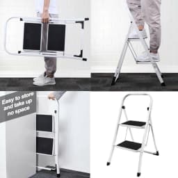 Folding Steel Step Ladder Heavy Duty Stool Seat Portable Ladder Metal Foot With Safety Non Slip Rubber For Office Garage Home