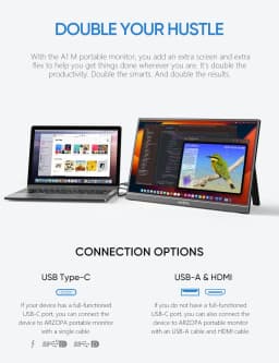 ARZOPA Portable Monitor 17.3'' 1080P HDR IPS Kickstand Speakers for PC Mac Phone Xbox Switch PS HDMI USB External Laptop Screen