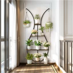 Vase Shape Tall Planter Display Rack Metal Garden Plant Stand with 5 Tiers and Hangers