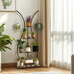 Vase Shape Tall Planter Display Rack Metal Garden Plant Stand with 5 Tiers and Hangers