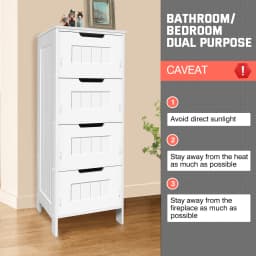 4 Drawers Bathroom Storage Cabinet, PVC Material, Free Standing, Waterproo and Oil Resistant, Easy to Install, 30x30x81 cm White