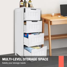 4 Drawers Bathroom Storage Cabinet, PVC Material, Free Standing, Waterproo and Oil Resistant, Easy to Install, 30x30x81 cm White