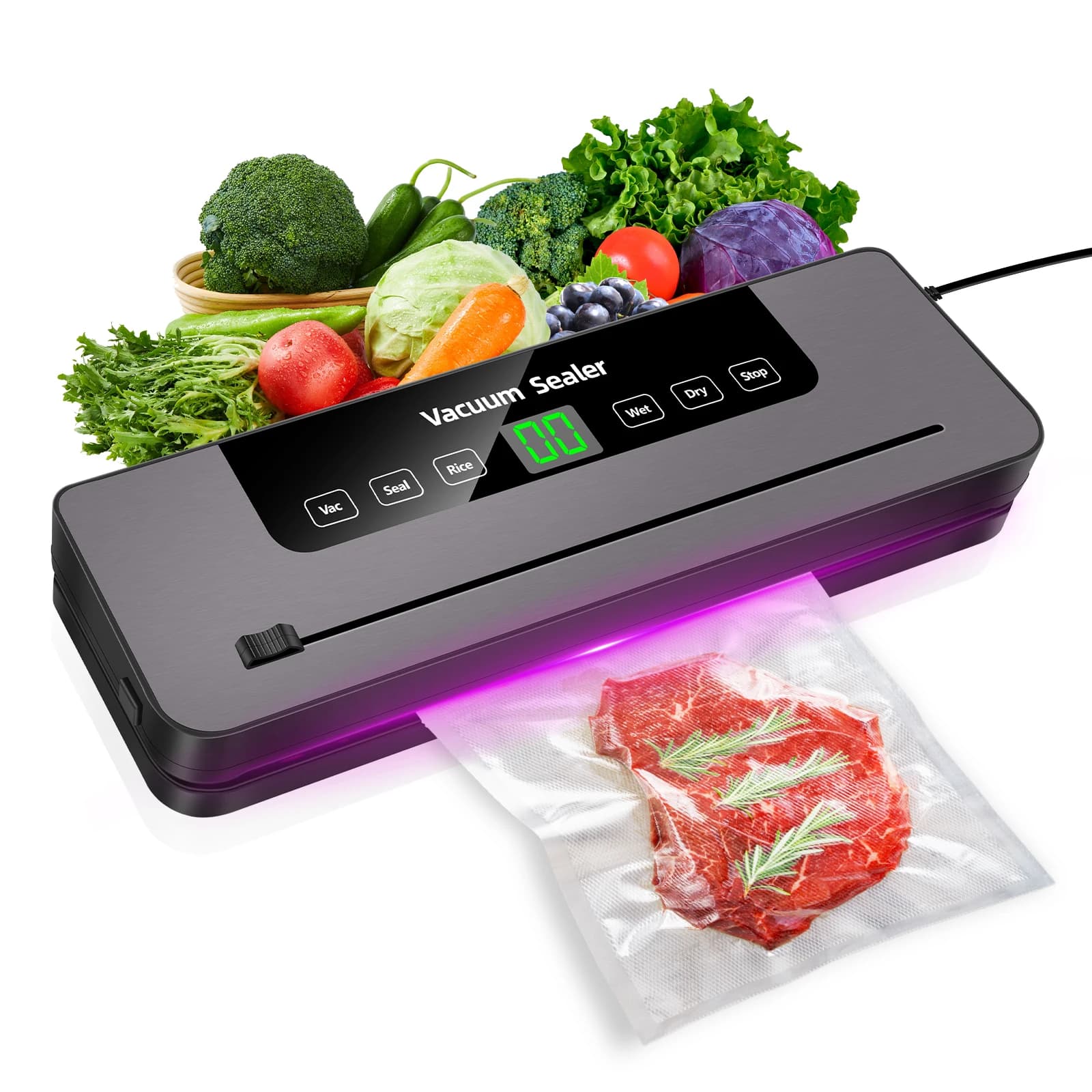 DayPlus Electric Sealing Machine Automatic Vacuum Sealer 60kpa Vacuum Food Sealer Dry Wet Packing With 10 Free Sealing Bags